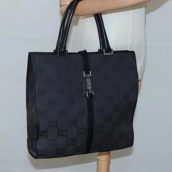 GUCCI GG Canvas Jackie Hand Bag Black Silver 002 1064 3444 Auth 1 - Picture 1 of 15